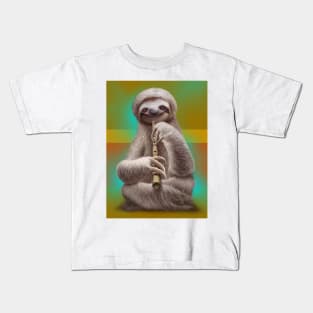 sloth playing flute Kids T-Shirt